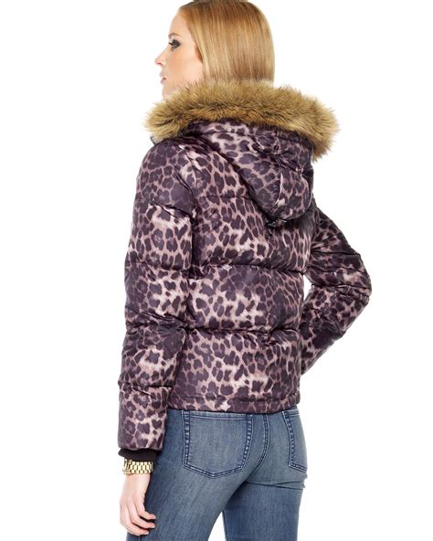 michael kors leopard coat|michael kors brown puffer jacket.